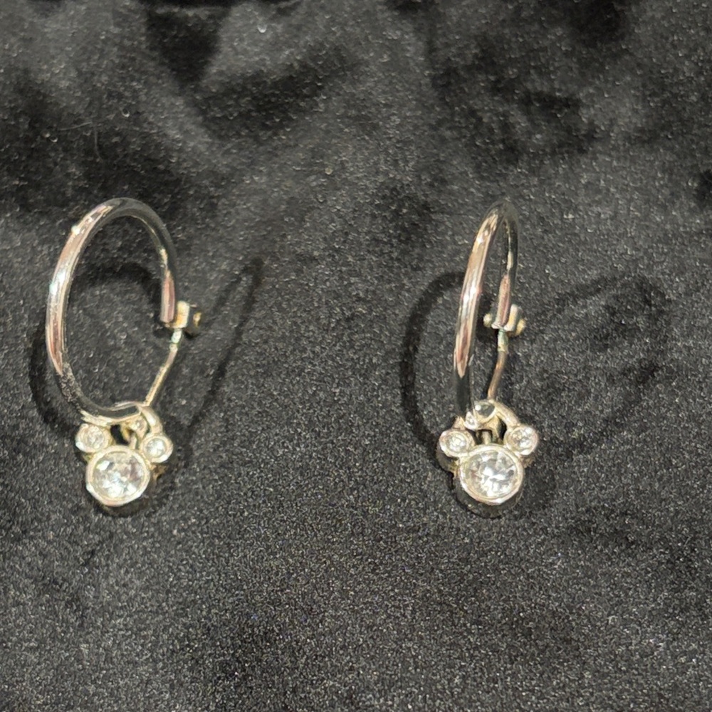 Disney Silver Hoop Earrings with Crystal Accents